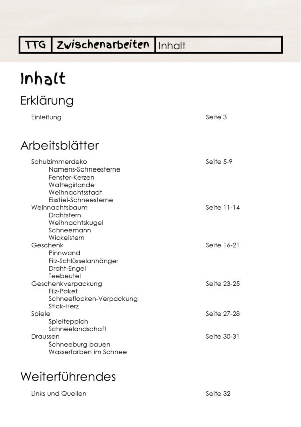 E-Book Zwischenarbeiten | Basteln mit Kindern im TTG oder in der Schule | für Winter und Weihnachten